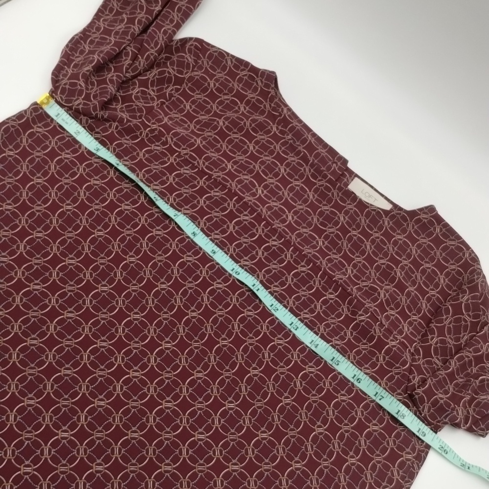 LOFT Blouse Size Small Chain Geometric Circle Print Long Sleeve Maroon - Picture 7 of 11